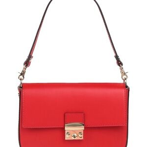 Chic Red Shoulder Bag with Gold Accents